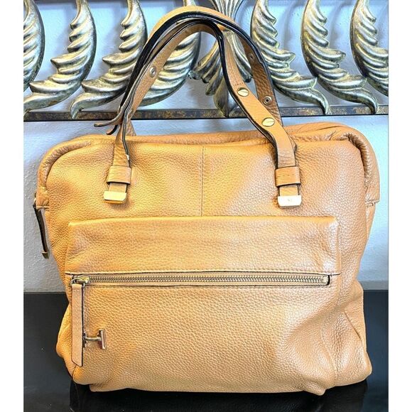 Halston Heritage Large handbag TAN Color Leather Bag Retail $495 - Picture 1 of 16